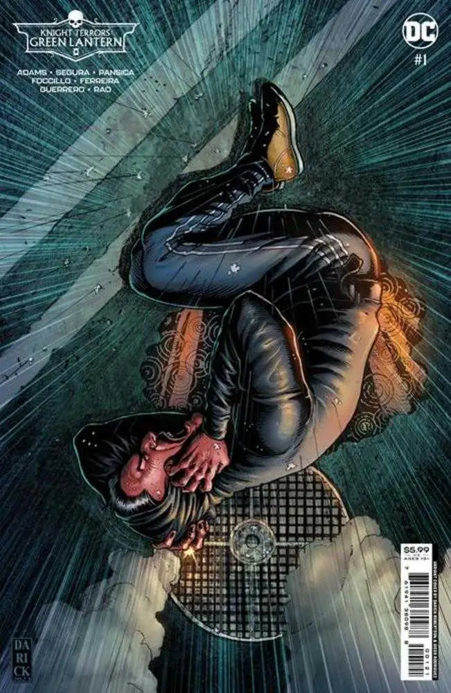 A figure in black leather falling through a grid symbolizes the greatest fear in Knight Terrors