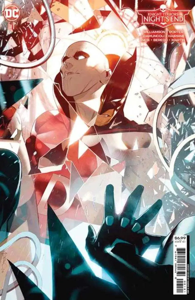 Comic book cover of Knight Terrors Nights End #1 with dynamic red and white artwork