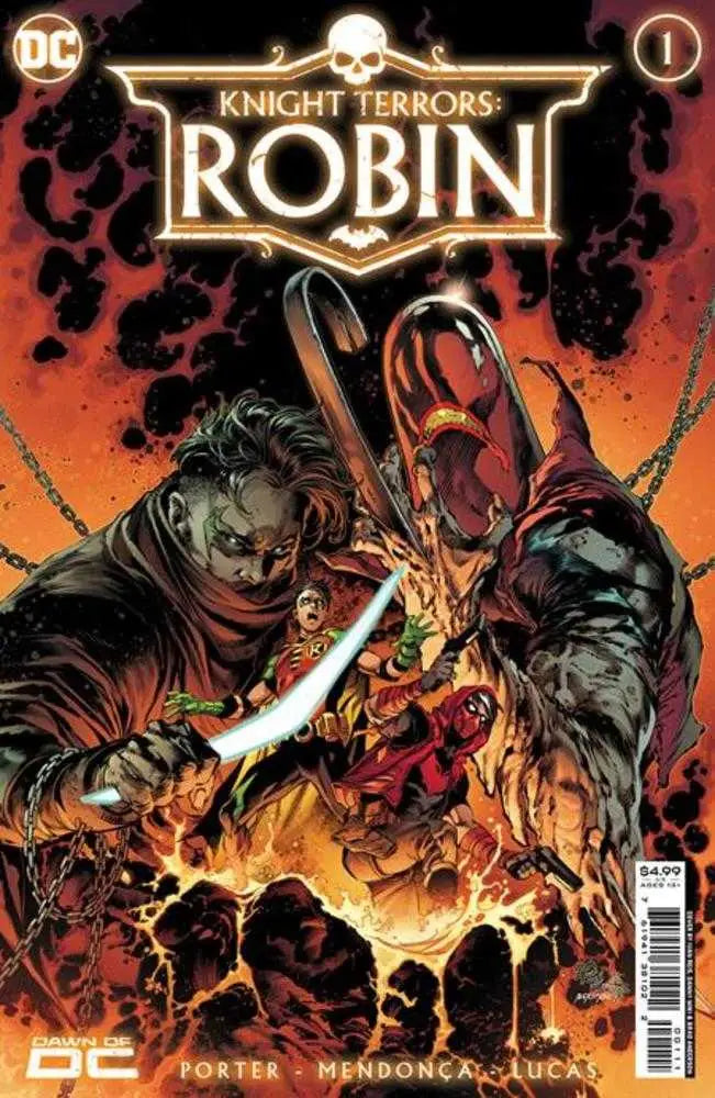 Comic book cover for Knight Terrors Robin #1 featuring dark figure in robin versus theme