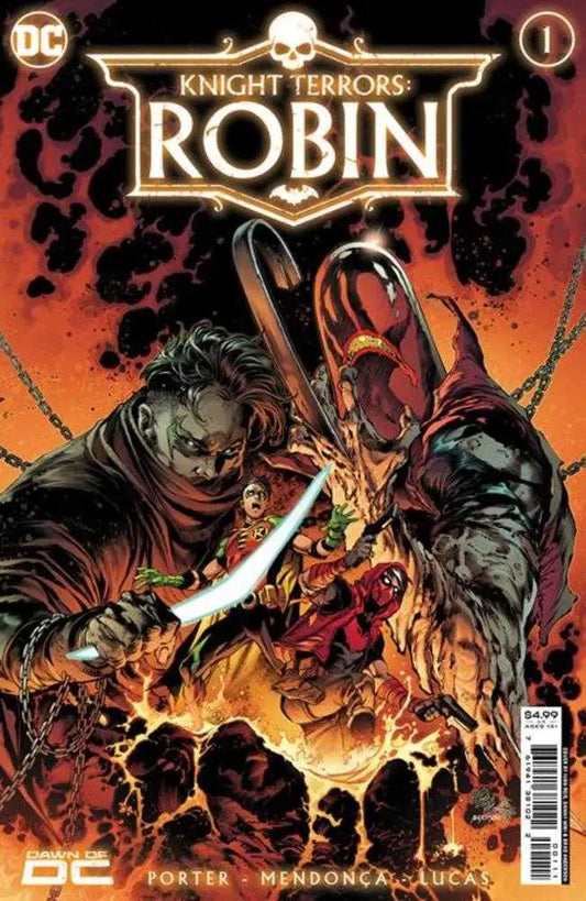 Comic book cover for Knight Terrors Robin #1 featuring dark figure in robin versus theme