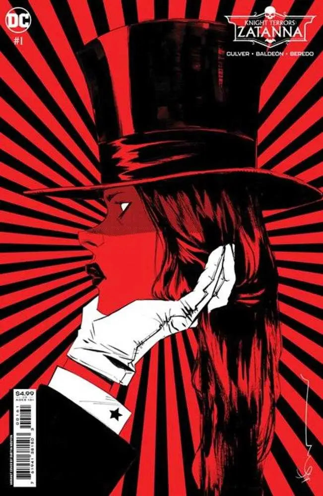 Comic book cover of Knight Terrors Zatanna #1 with magician and starburst pattern
