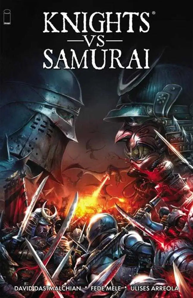 Comic book cover of Knights vs Samurai TPB Volume 01 featuring a battle between knights and samurai by Federico Mele