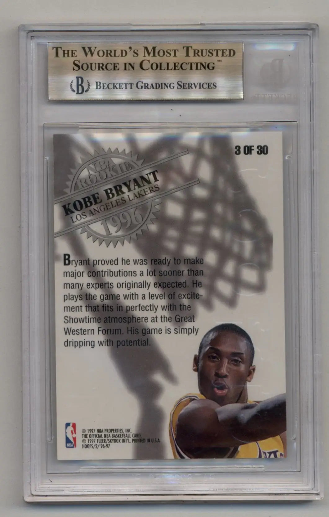 Graded Kobe Bryant Hoops Rookies basketball trading card Gem Mint BGS 9.5