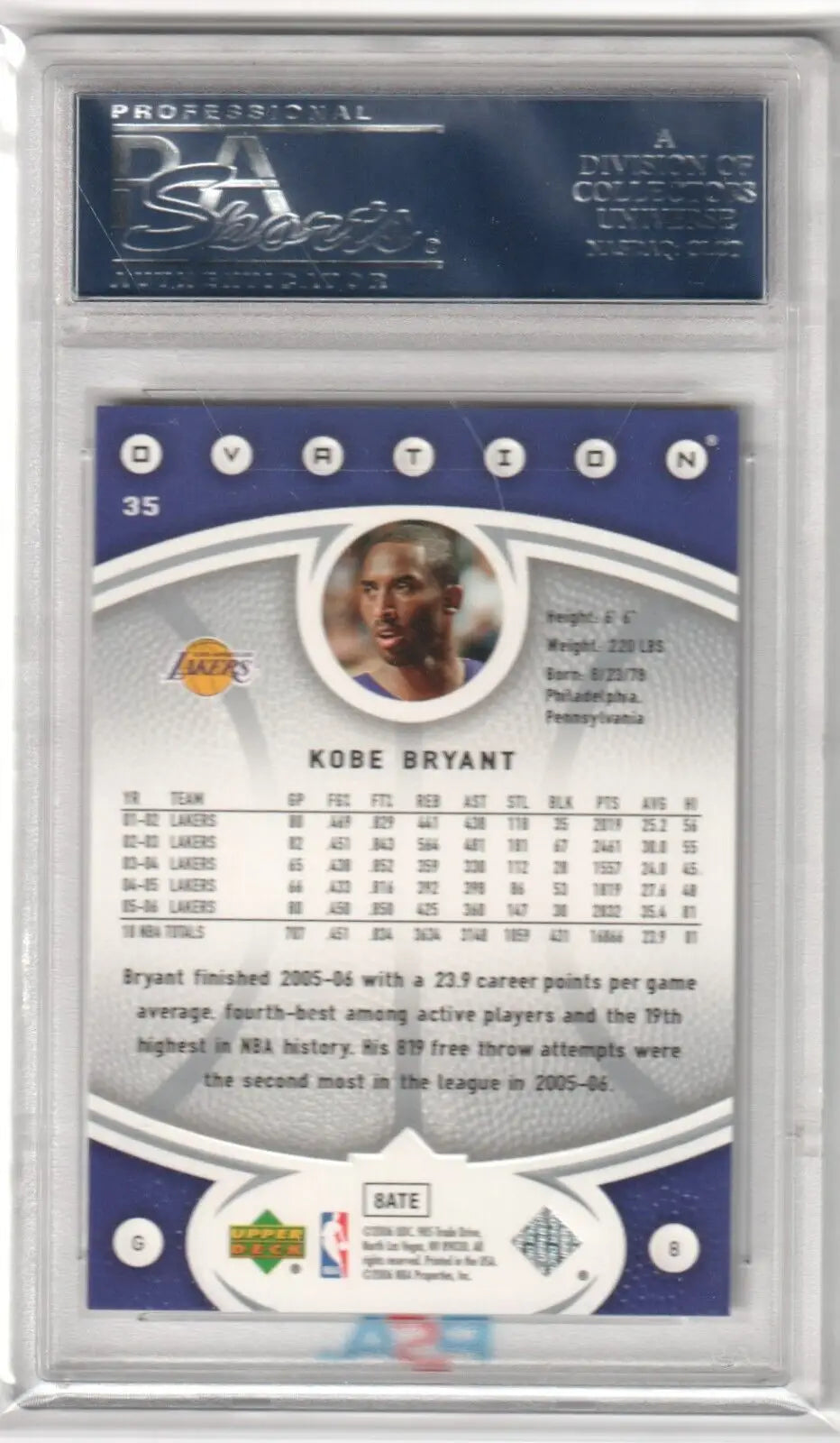 Graded Kobe Bryant basketball card from Columbia Hobby, perfect single card collectible