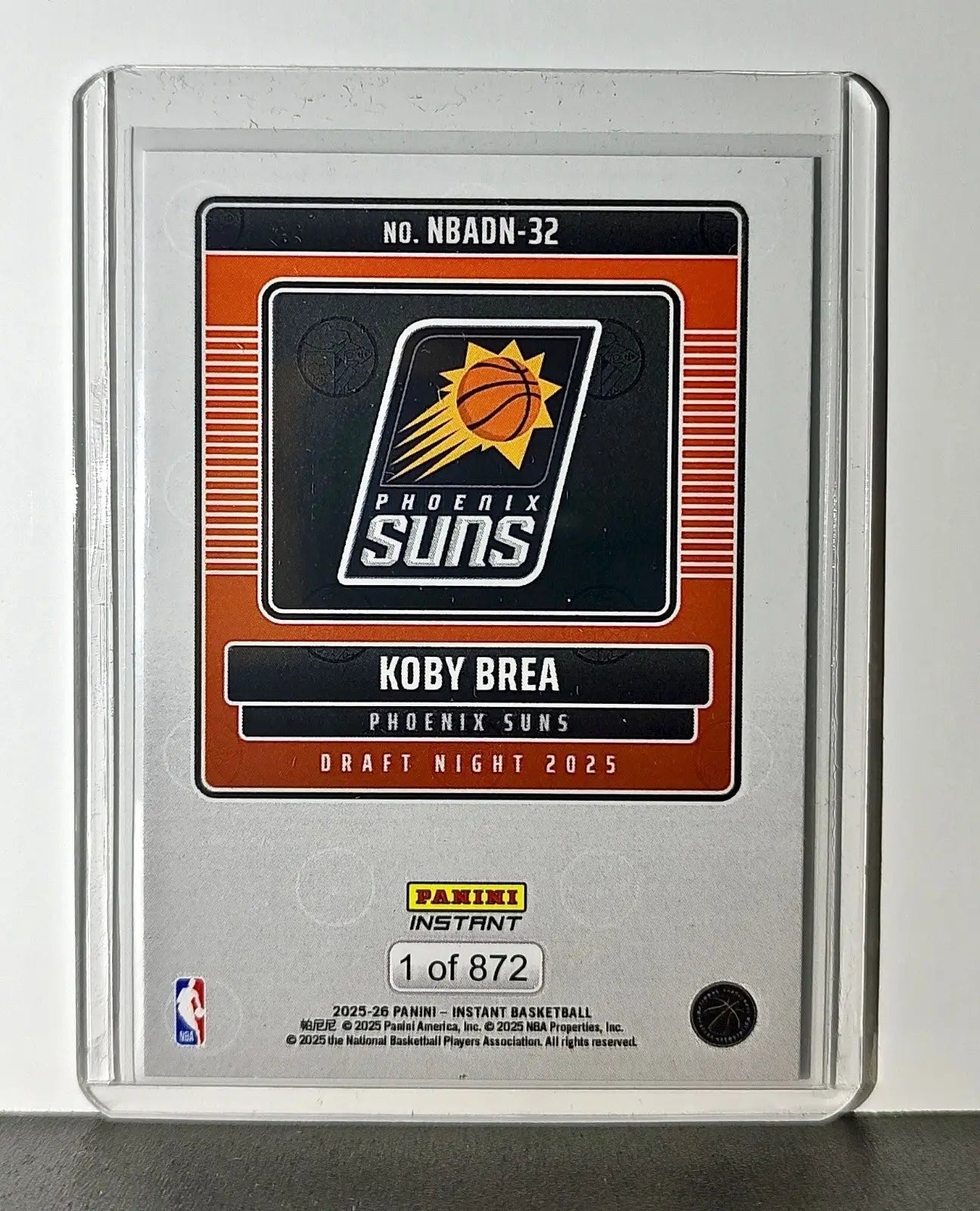 Koby Brea Rookie 2025-26 Panini NBA #32 Draft Night Card Phoenix Suns