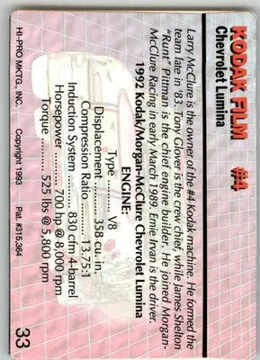 Kodak Film #4 - 1993 Action Packed - #33 - Racing - Racing Card Single