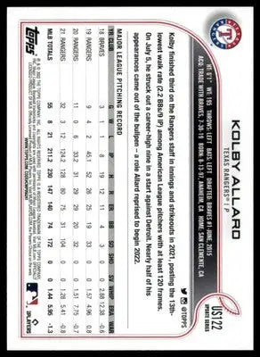 Kolby Allard 2022 Topps Update #US122 Texas Rangers - Baseball Card Single