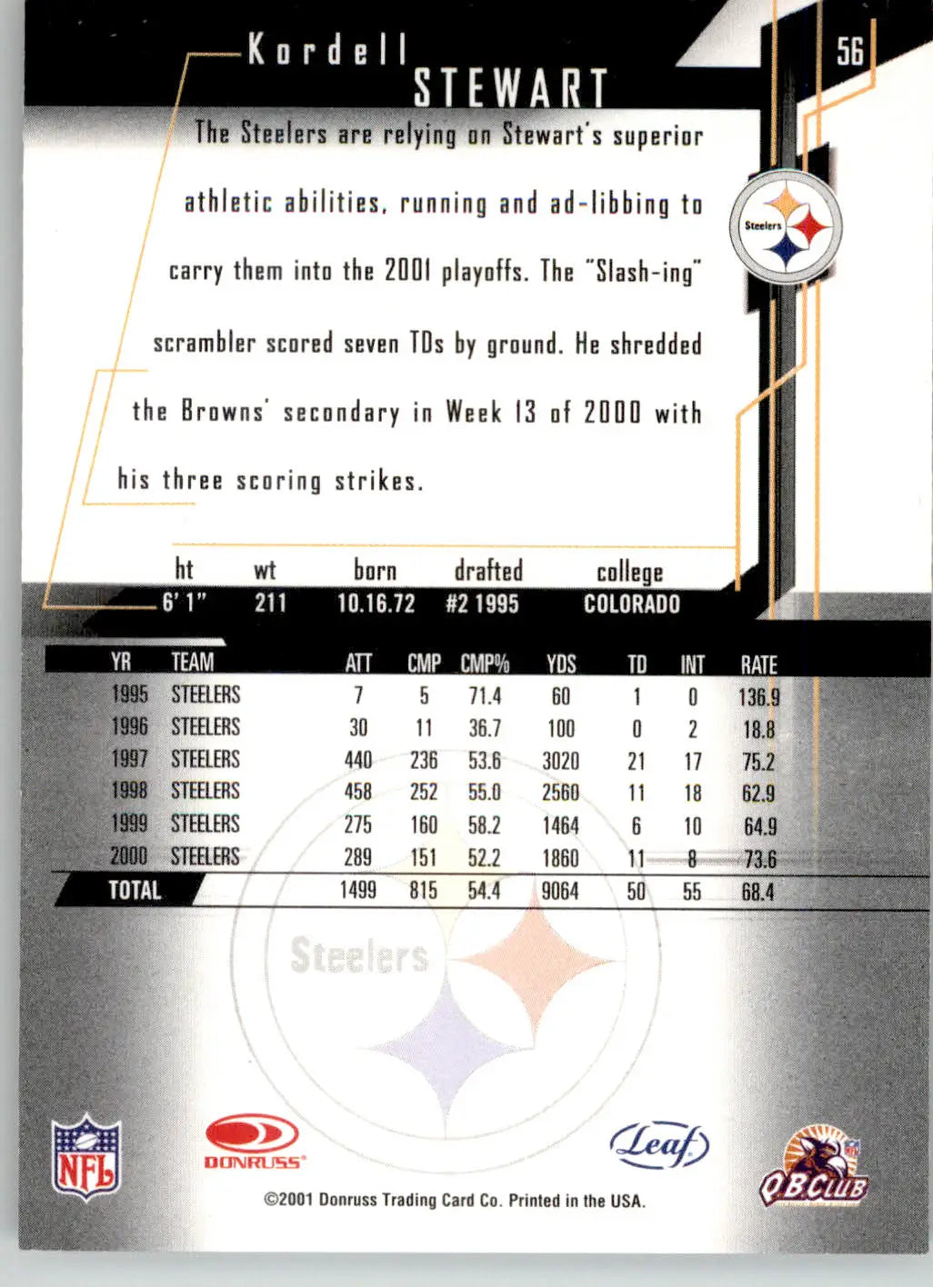 Kordell Stewart - 2001 Leaf Rookies & Stars - #56 - Football - Football Card Single