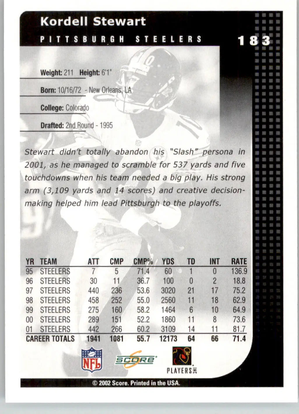 Kordell Stewart - 2002 Score - #183 - Football - Football Card Single