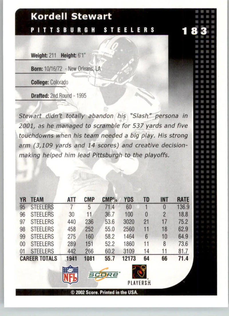 Kordell Stewart - 2002 Score - #183 - Football - Football Card Single