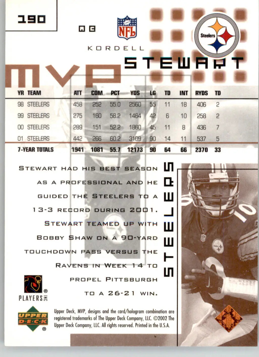 Kordell Stewart - 2002 Upper Deck MVP - #190 - Football - Football Card Single