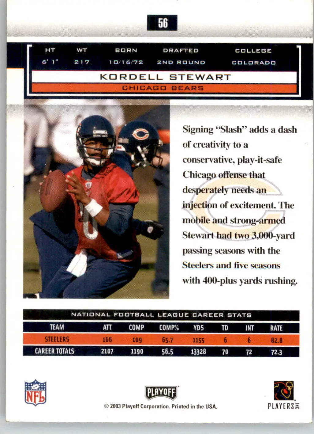 Kordell Stewart - 2003 Playoff Honors - #56 - Football - Football Card Single