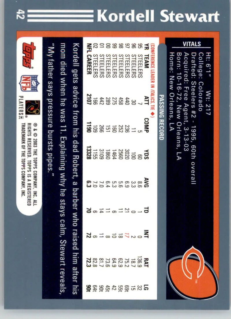 Kordell Stewart - 2003 Topps - #42 - Football - Football Card Single
