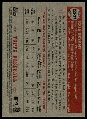Kris Bryant 2021 Topps 1952 Topps Redux #T52-39 Chicago Cubs - Baseball Card Single