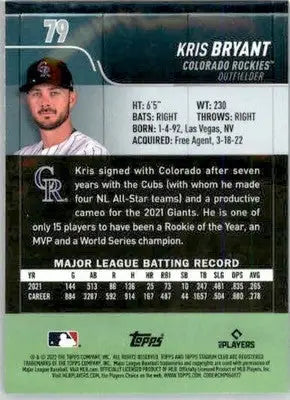 Kris Bryant - 2022 Stadium Club Chrome - #79 - Baseball - Baseball Card Single