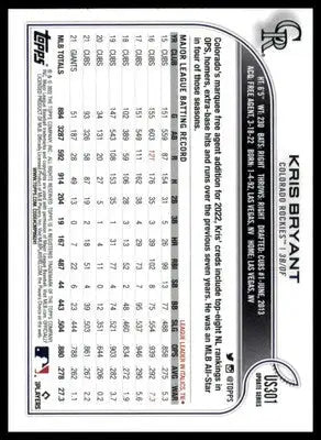 Kris Bryant 2022 Topps Update #US301 Colorado Rockies - Baseball Card Single