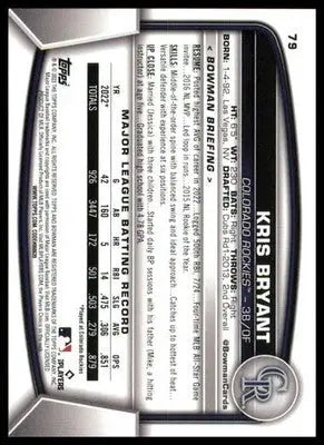 Kris Bryant 2023 Bowman #79 Colorado Rockies - Baseball Card Single