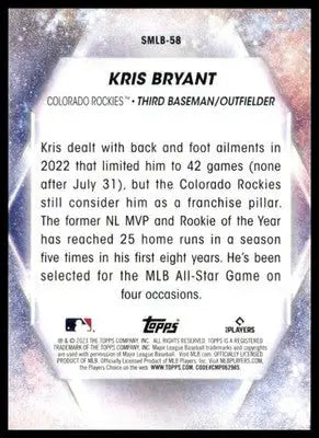 Kris Bryant 2023 Topps Stars of MLB #SMLB-58 Colorado Rockies - Baseball Card Single