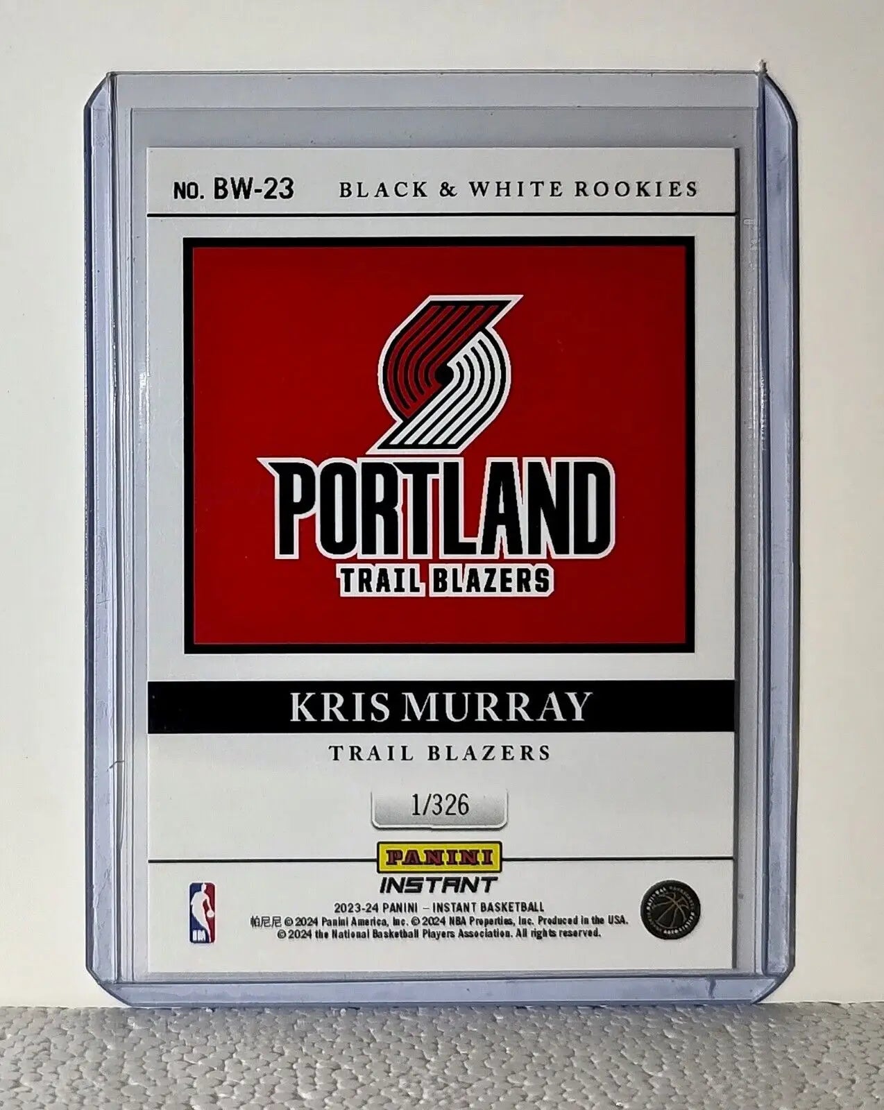 Kris Murray 2023-24 Panini NBA #23 Black and White Rookies Card 1/326 - Basketball Card Single