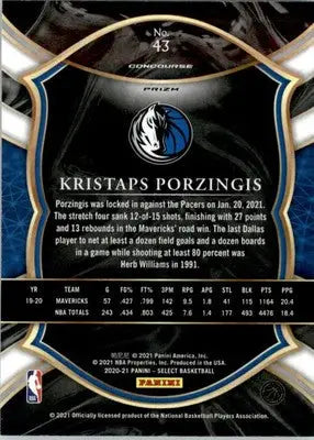 Kristaps Porzingis - 2020-21 Panini Select - #43 - Blue Prizms Basketball - Basketball Card Single