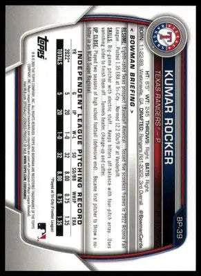 Kumar Rocker 2023 Bowman Prospects #BP-39 Texas Rangers - Baseball Card Single