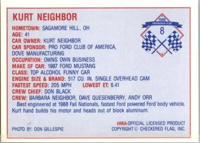 Kurt Neighbor - 1989 Checkered Flag IHRA - #8 - Racing - Racing Card Single