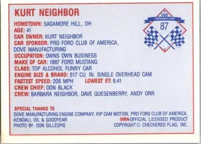 Kurt Neighbor - 1989 Checkered Flag IHRA - #87 - Racing - Racing Card Single