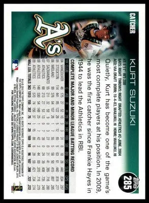 Kurt Suzuki 2010 Topps #285 Oakland Athletics - Baseball Card Single