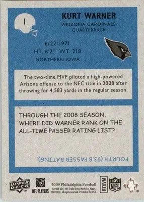 Kurt Warner - 2009 Philadelphia - #1 - Football - Football Card Single