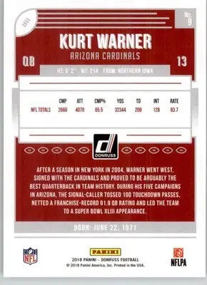 Kurt Warner - 2018 Donruss - #9 - Football - Football Card Single