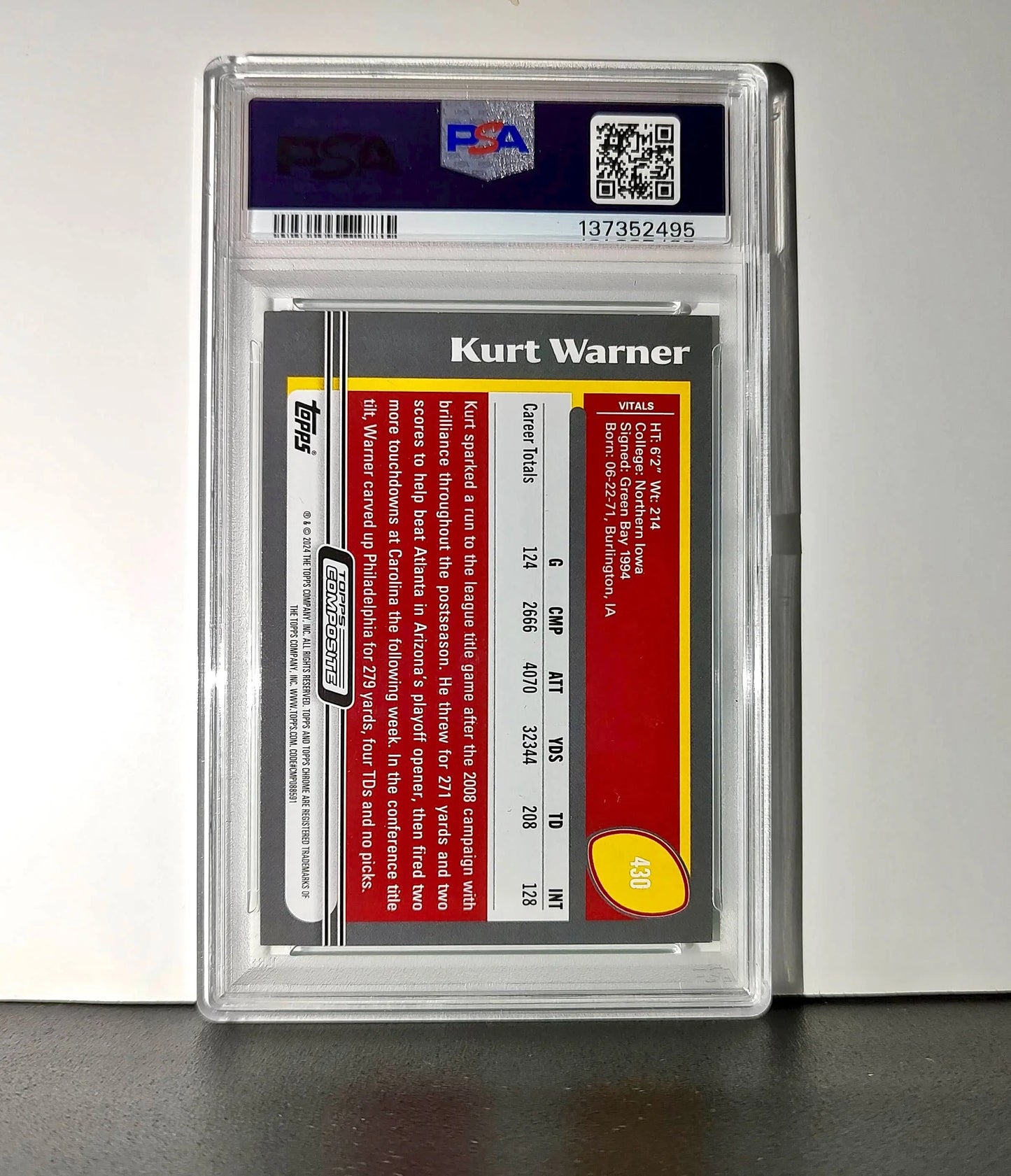 Kurt Warner 2023 Topps Allen & Ginter #430 Green Portrait 114/250 PSA 9 Mint