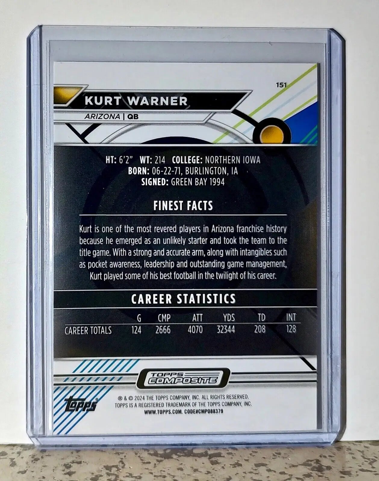 Kurt Warner 2023 Topps Finest NFL #151 Football Card Arizona Cardinals - Football Card Single