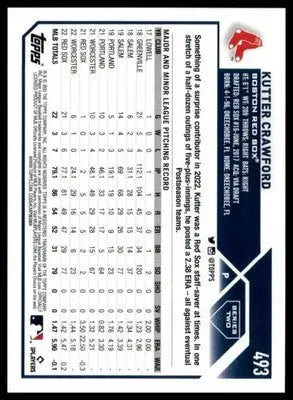 Kutter Crawford 2023 Topps #493 Boston Red Sox - Baseball Card Single