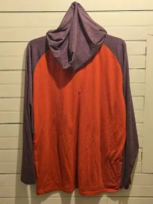Kuulee Hoodie Mens XXL Long Sleeve Henley Raglan Orange Purple Top Hooded - Apparel