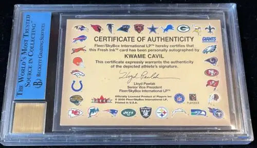 Graded Kwame Cavil autographed card from 2000 Fleer Tradition super short print BGS 10