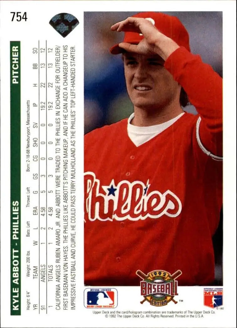 Kyle Abbott 1992 Upper Deck MLB #754 Baseball Card Philadelphia Phillies