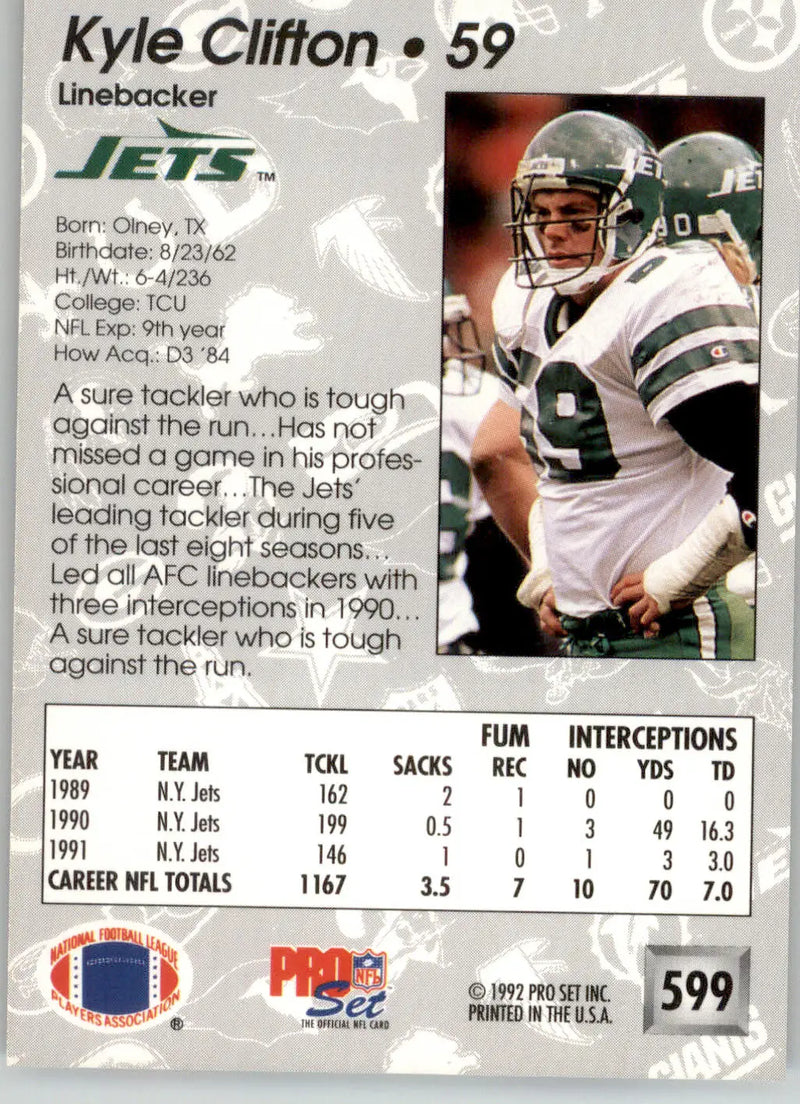 Kyle Clifton - 1992 Pro Set - #599 - Football - Football Card Single