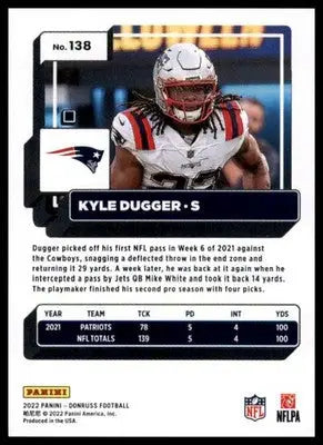 Kyle Dugger 2022 Donruss #138 New England Patriots - Football Card Single
