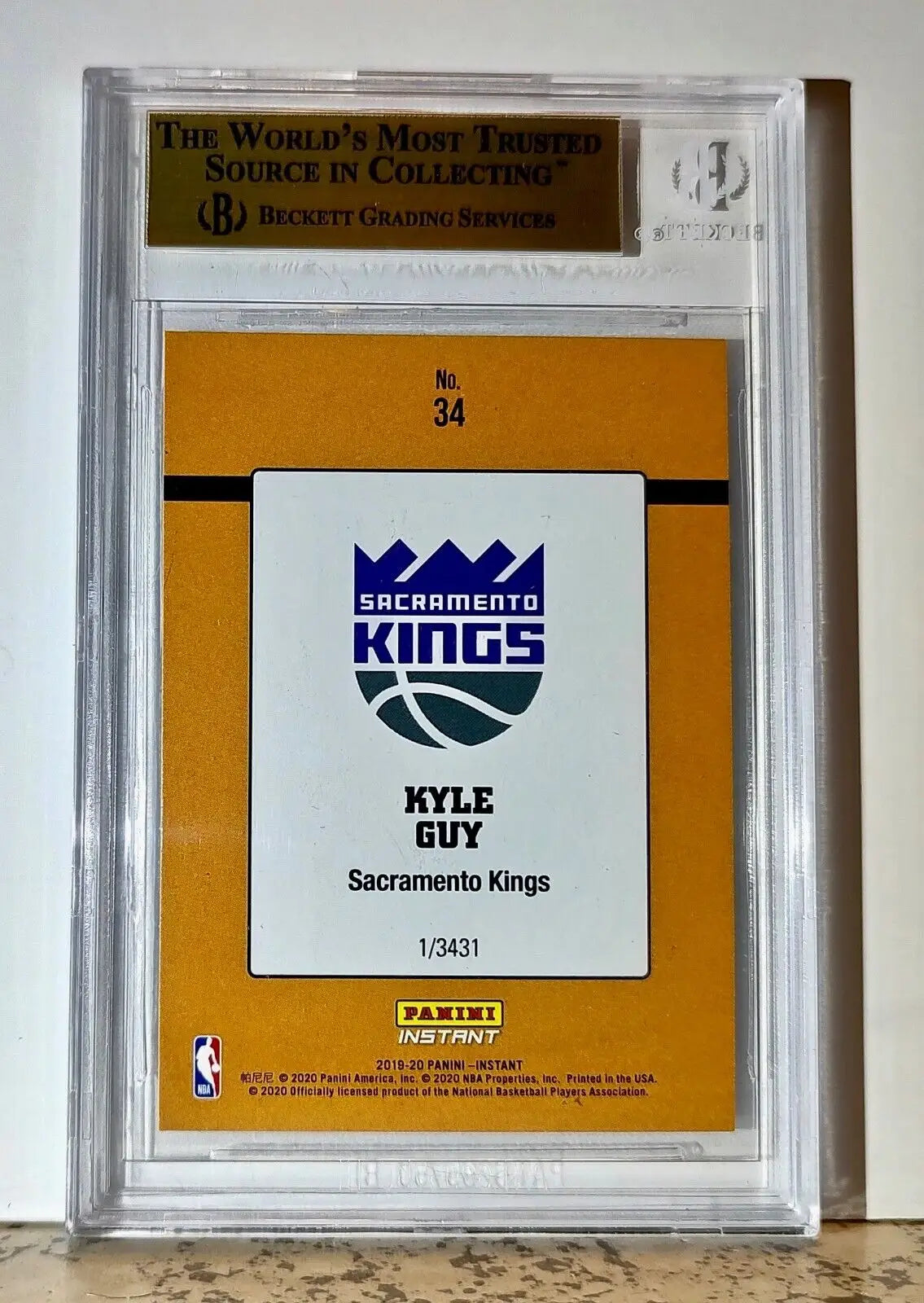 Kyle Guy 2019-20 Panini NBA #34 Rated Rookies Card 1/3431 BGS 9.5 Gem Kings - Basketball Card Single