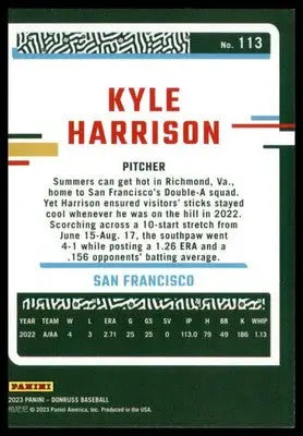 Kyle Harrison 2023 Donruss Holo Purple #113 San Francisco Giants - Baseball Card Single