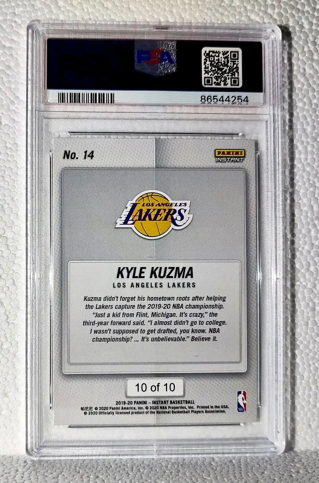 Kyle Kuzma 2020 Panini LA Lakers NBA Champions #14 Green Card 10/10 PSA 8 NM-MT - Basketball Card Single