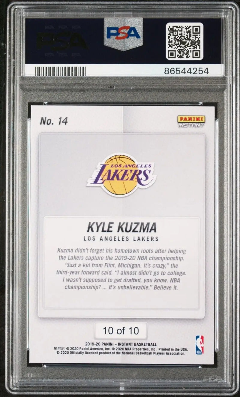Kyle Kuzma 2020 Panini LA Lakers NBA Champions #14 Green Card 10/10 PSA 8 NM-MT