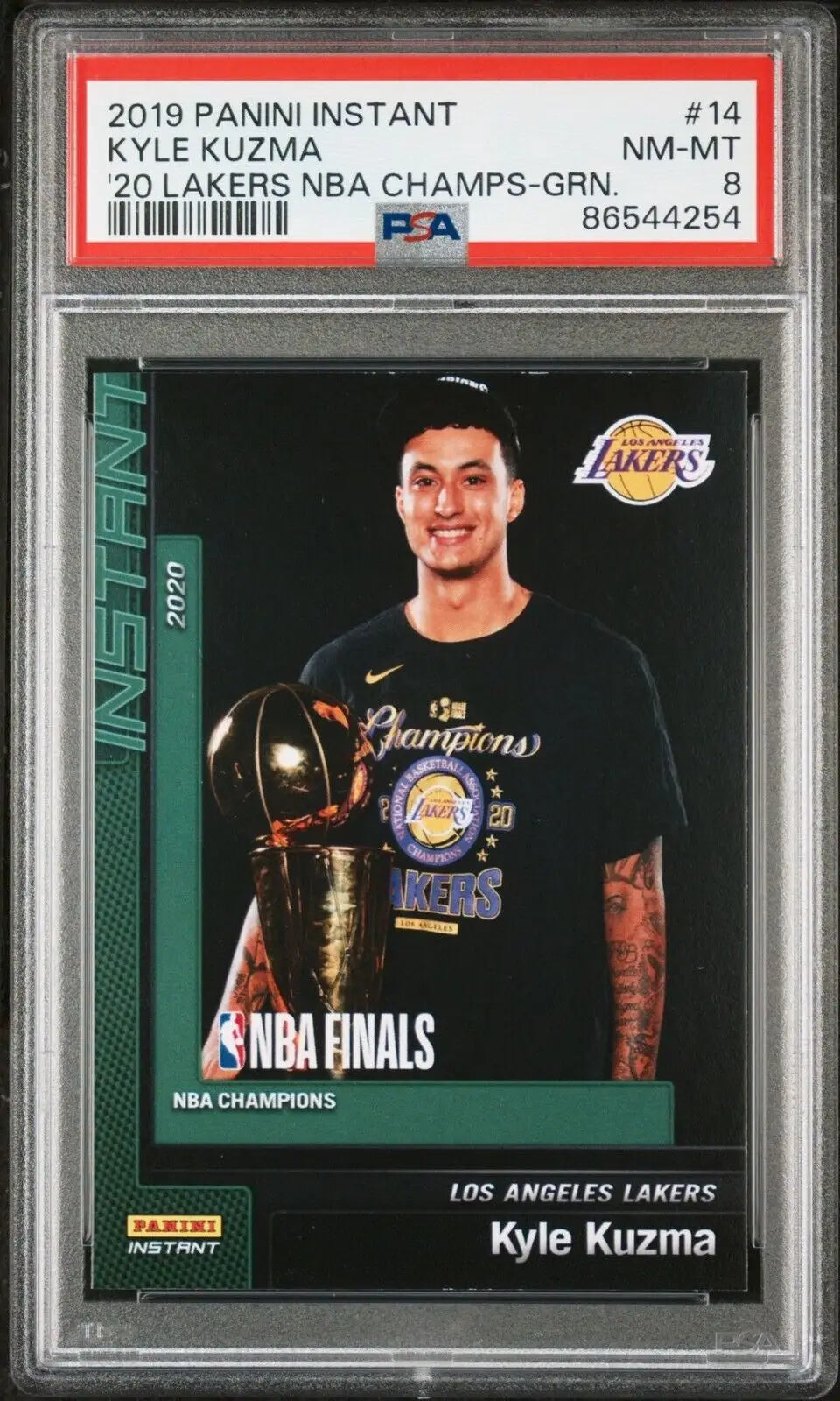 Kyle Kuzma 2020 Panini LA Lakers NBA Champions #14 Green Card 10/10 PSA 8 NM-MT - Basketball Card Single