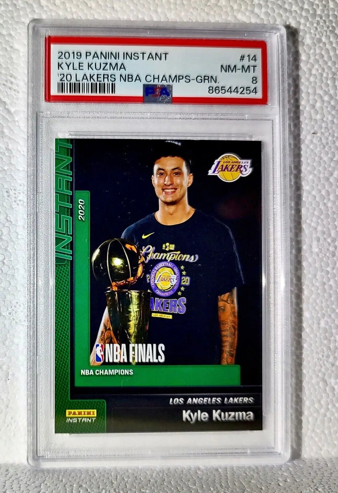 Kyle Kuzma 2020 Panini LA Lakers NBA Champions #14 Green Card 10/10 PSA 8 NM-MT - Basketball Card Single