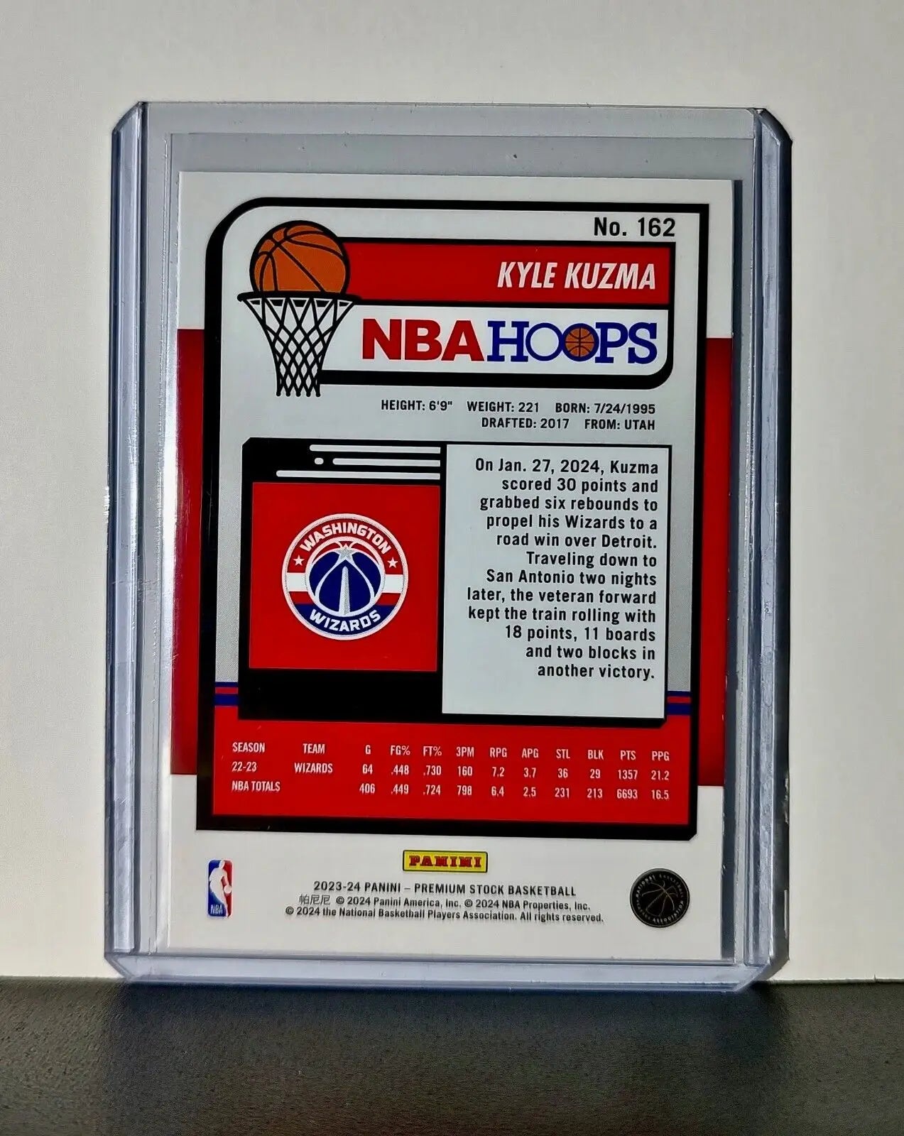 Kyle Kuzma 2023-24 Panini Premium Stock NBA Hoops #162 Card Washington Wizards - Basketball Card Single
