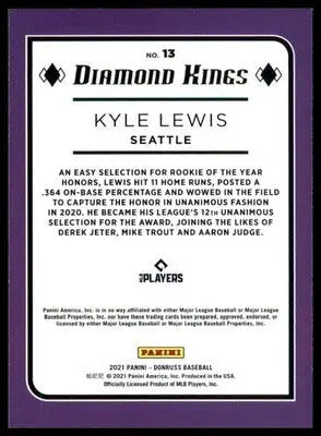 Kyle Lewis 2021 Donruss Holo Purple #13 Seattle Mariners - Baseball Card Single