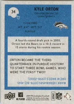 Kyle Orton - 2009 Philadelphia - #34 - Football - Football Card Single