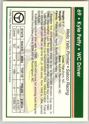 Kyle Petty - 1992 Traks - #69a - Racing - Racing Card Single