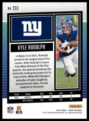 Kyle Rudolph 2022 Score #233 New York Giants - Football Card Single