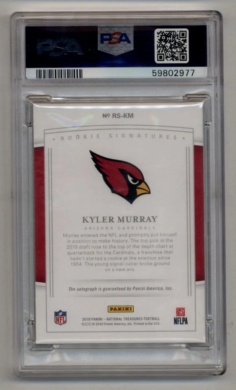 Kyler Murray 2019 National Treasures Rookie Auto 11/99 PSA 9 Mint Auto 10 - Football Card Single